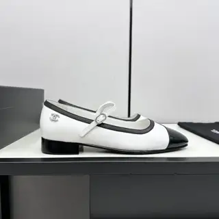 Chanel pointed color-blocked Mary Jane ballet shoes