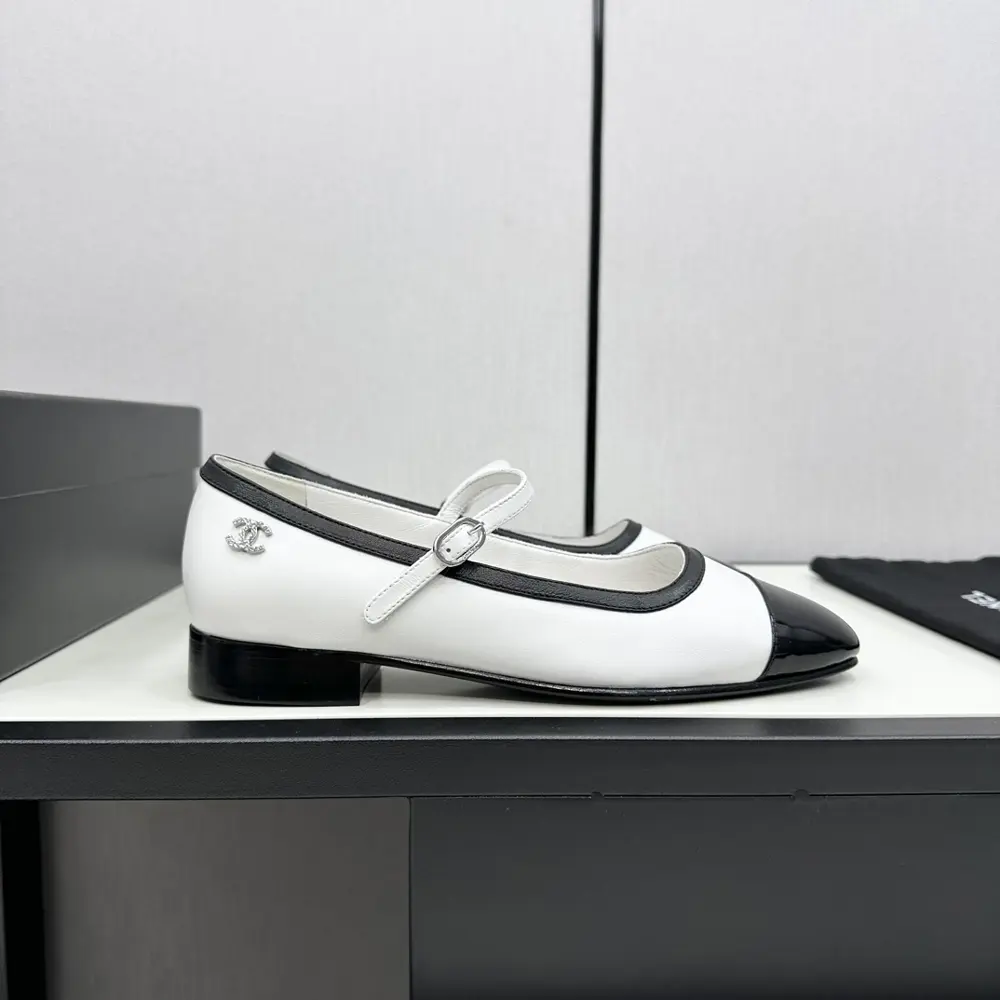 Chanel pointed color-blocked Mary Jane ballet shoes
