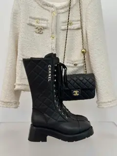 Chanel Double C Diamond Letter Thick Heel Mid-calf Boots