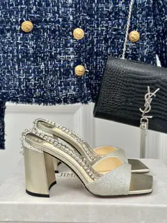 Jimmy Choo|Jimmy Choo classic rhinestone chain thick-heeled sandals