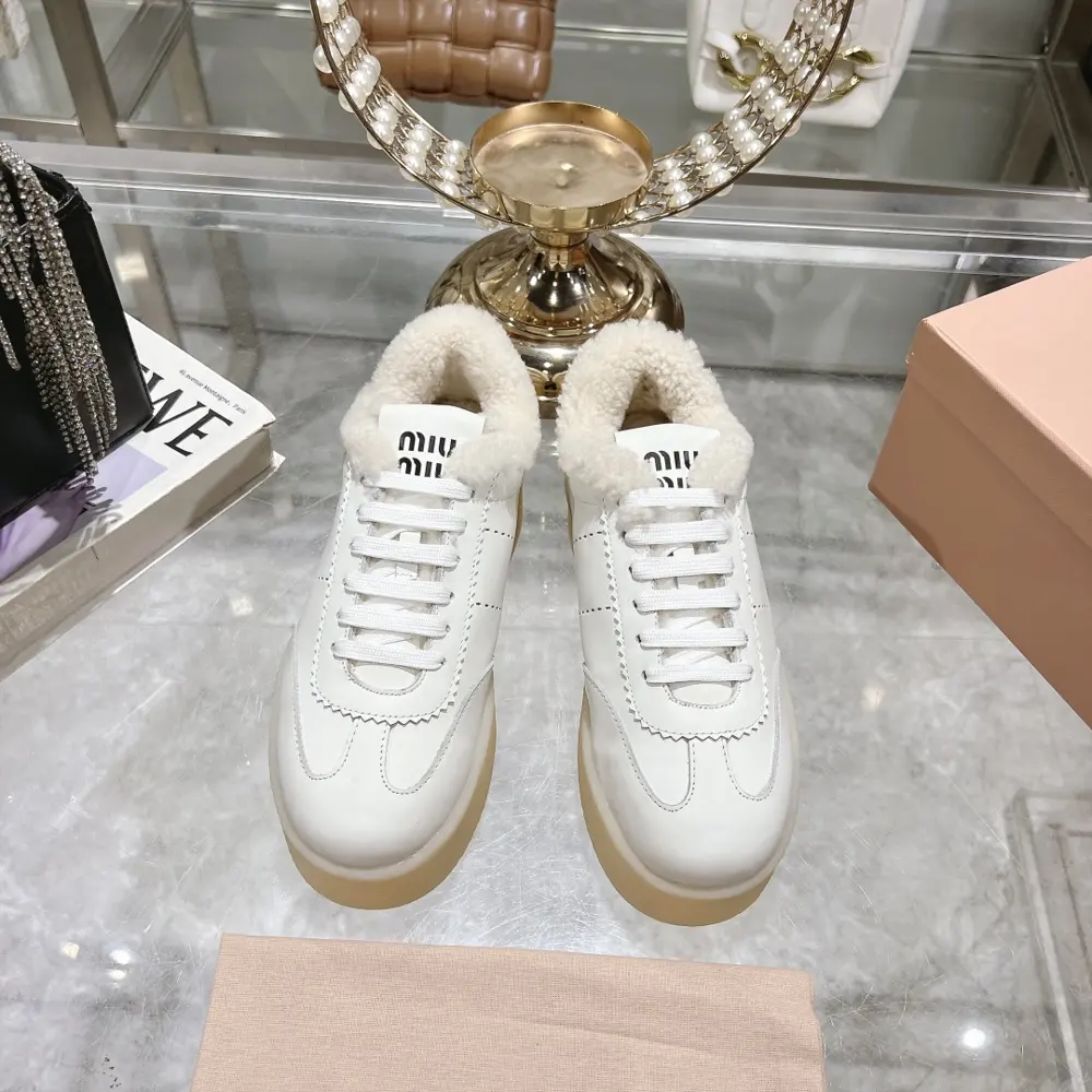Miu Miu Miu thick-soled biscuit sole 24ss new spring and summer British style lace-up white
