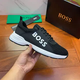 BOSS retro sneakers in a mix of fabrics with faux leather trim