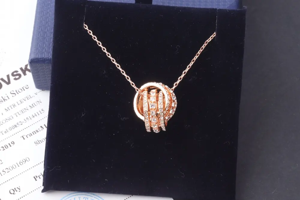 Swarovski Three Diamond Double Ring Clavicle Necklace