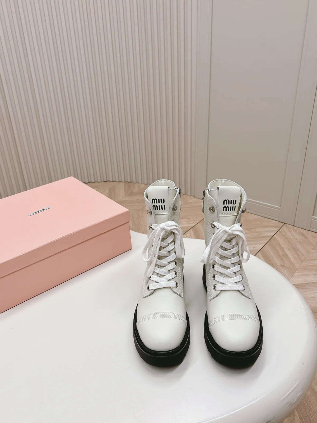 MiuMiu Retro Motorcycle Boots Lace-Up Martin Boots