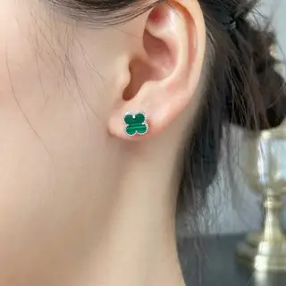 Van Cleef & Arpels Mini Natural Malachite Four-Leaf Clover Earrings