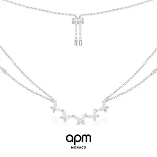 Apm monaco new butterfly double chain horse eye diamond necklace silver
