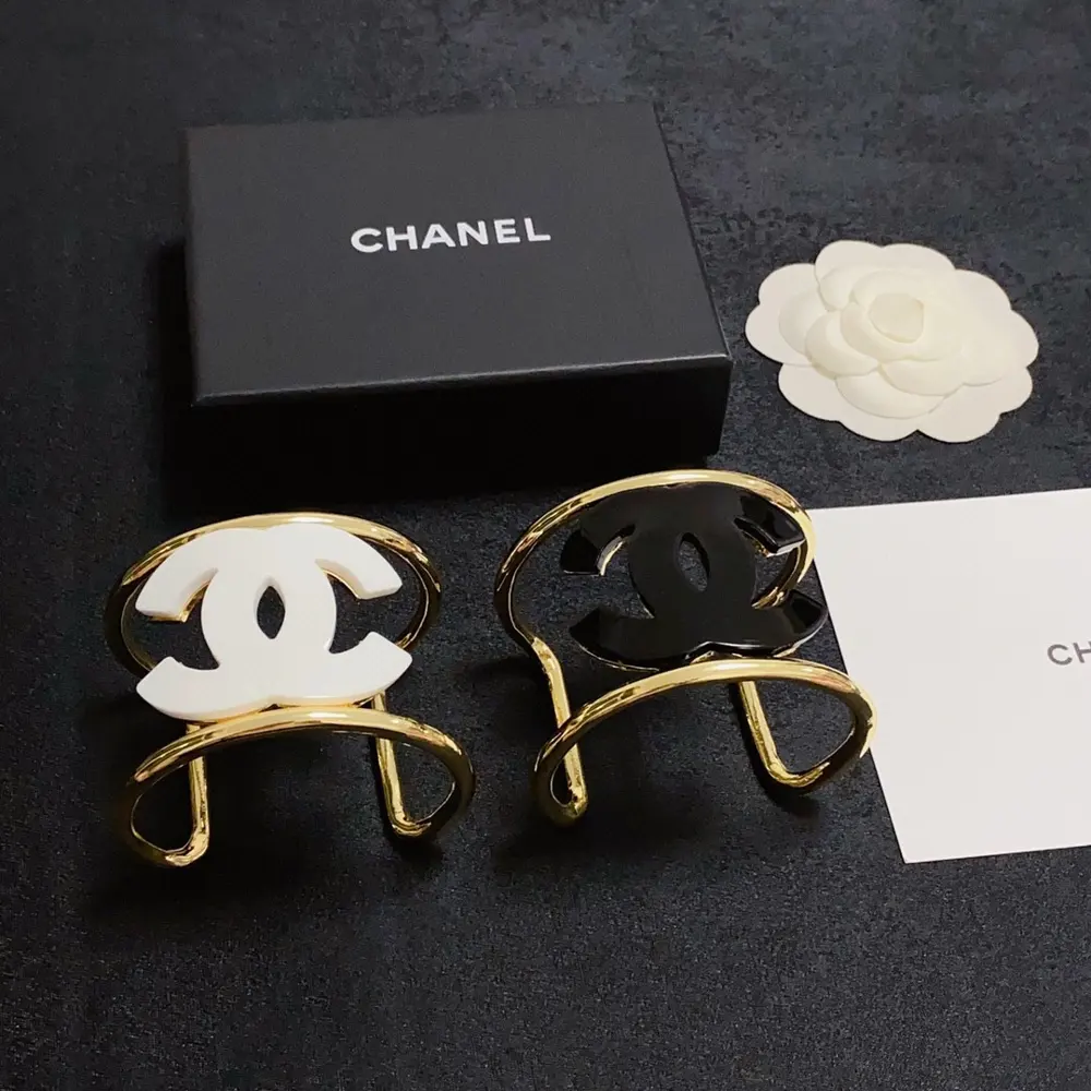Chanel logo black and white open bracelet jewelry