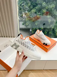 Hermès couple sneakers original knit + Napa calfskin splicing suede