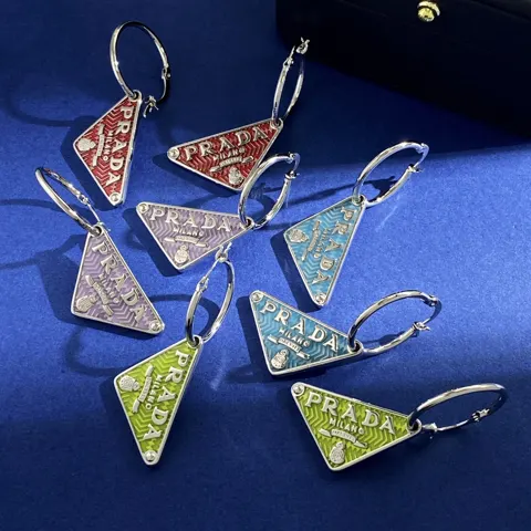 PRADA inverted triangle logo new color dopamine P family letter earrings Brass material
