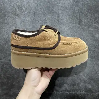 UGG cow split leather fashion round toe casual shoes women’s chestnut snow boots