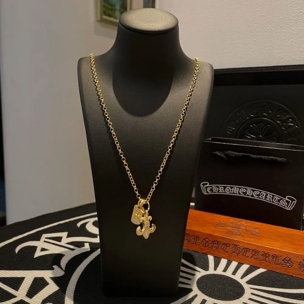 Chrome Hearts Classic gold necklace Scout flower double pendant Concave and convex shapes
