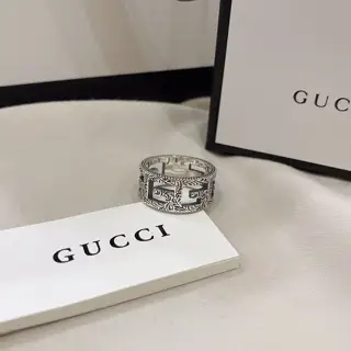 Gucci 925 sterling silver square G retro hollow wide ring