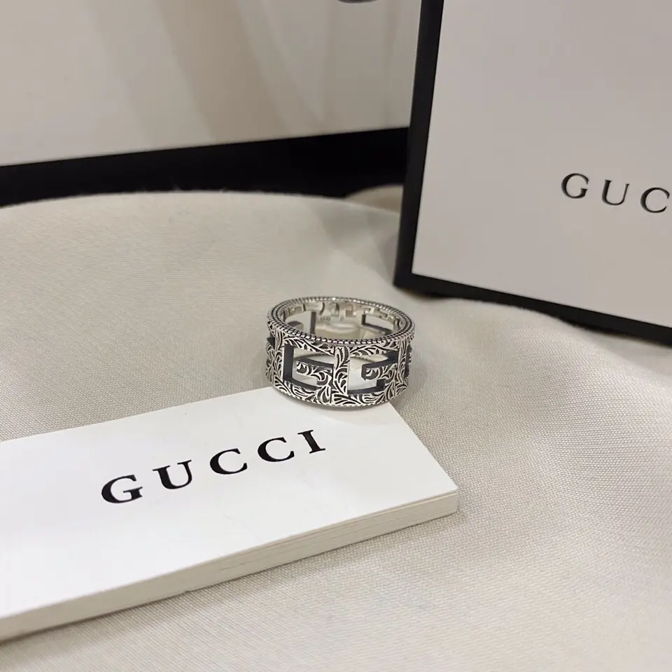 Gucci 925 sterling silver square G retro hollow wide ring