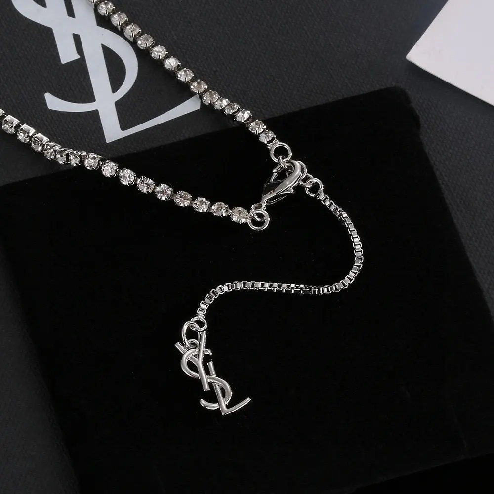 Yves Saint Laurent letter tassel full diamond necklace