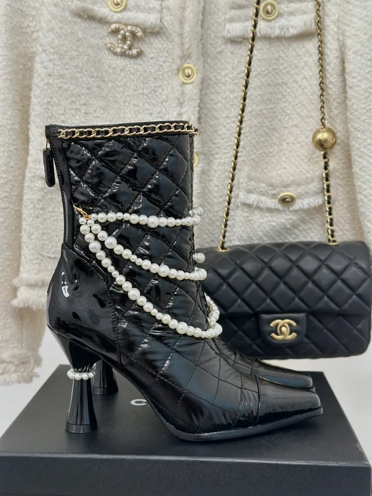 Chanel Pearl Chain High Heel Boots Series