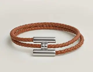 HERMES men’s double-circle leather bracelet