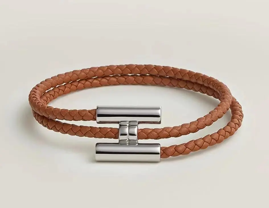 HERMES men’s double-circle leather bracelet