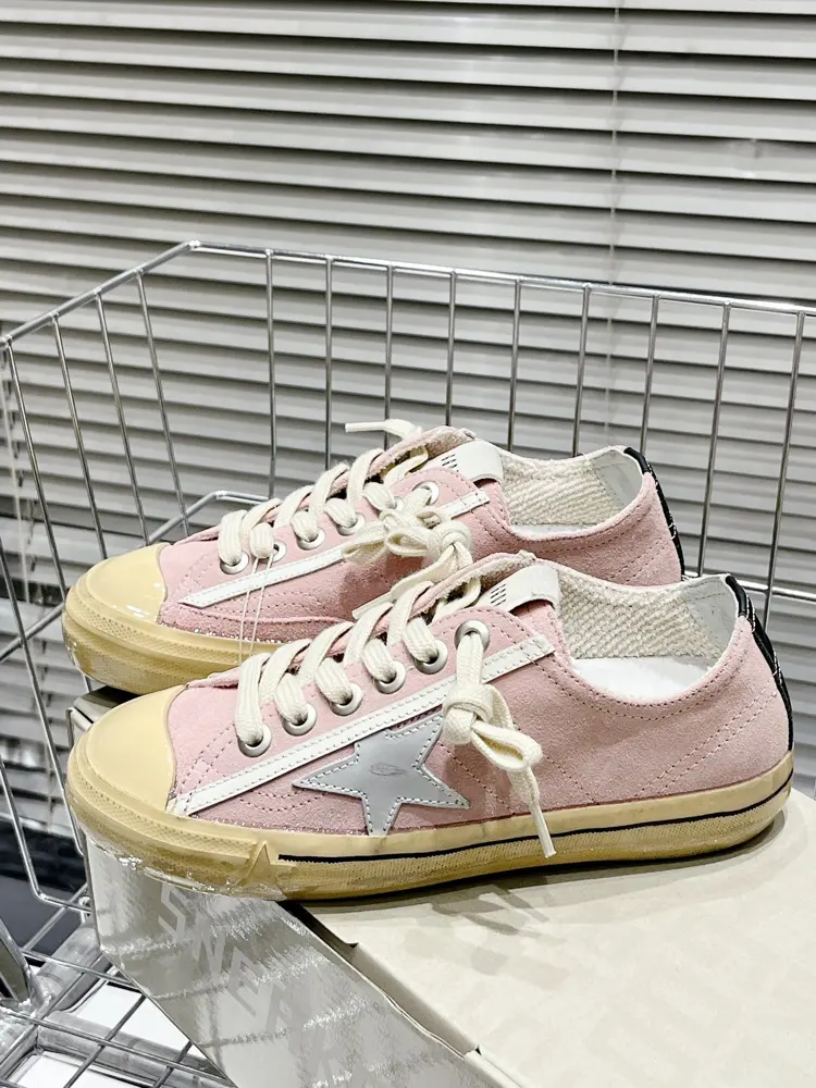 Golden Goose Pink Leather Silver Star Glue-coated Star Old Dirty Shoes
