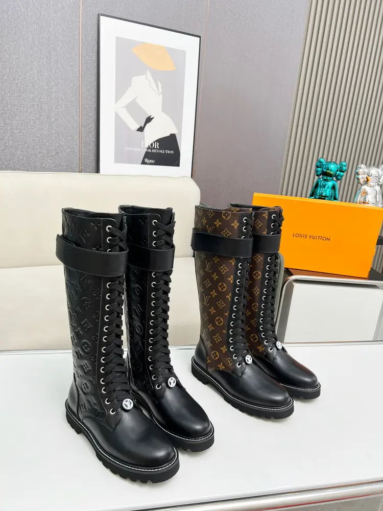 Louis Vuitton Territory boots are a combination of smooth cowhide and Monogram embossed