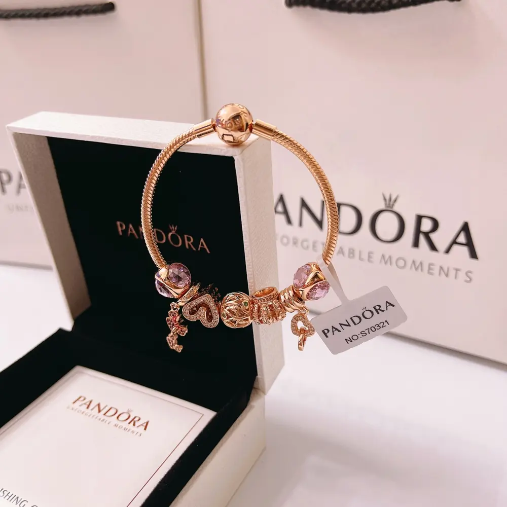Pandora bracelet set rose gold size 17-21