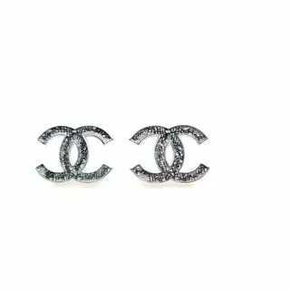 Chanel white gold cc earrings