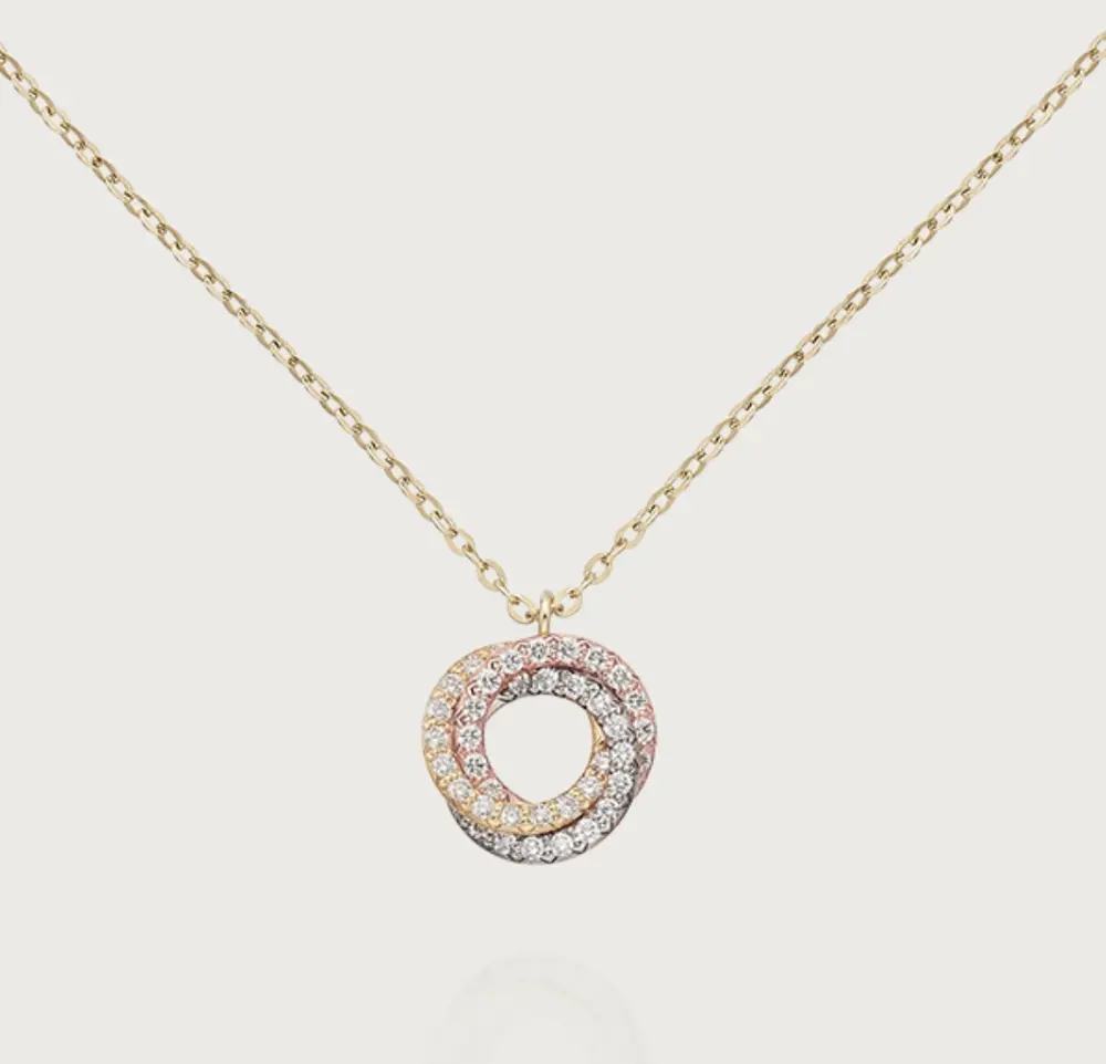 Cartier white diamond three-color three-ring necklace shipped S925 sterling silver material