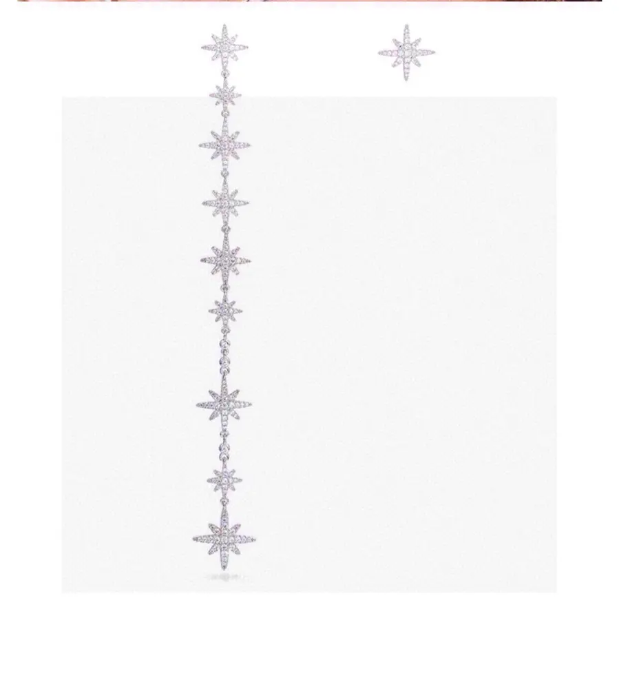 Apm monaco asymmetrical sterling silver inlaid crystal diamond meteor long earrings