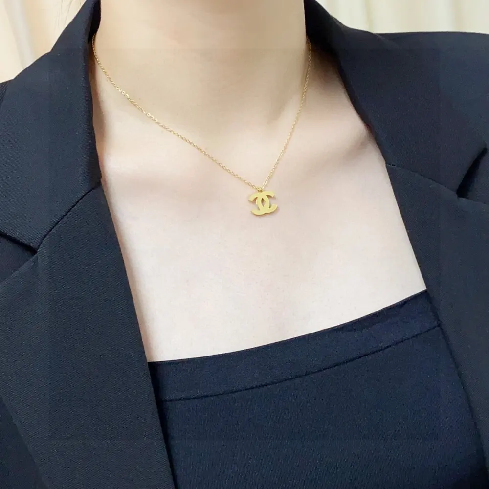 Chanel Double C letter latest fashion gold thin necklace