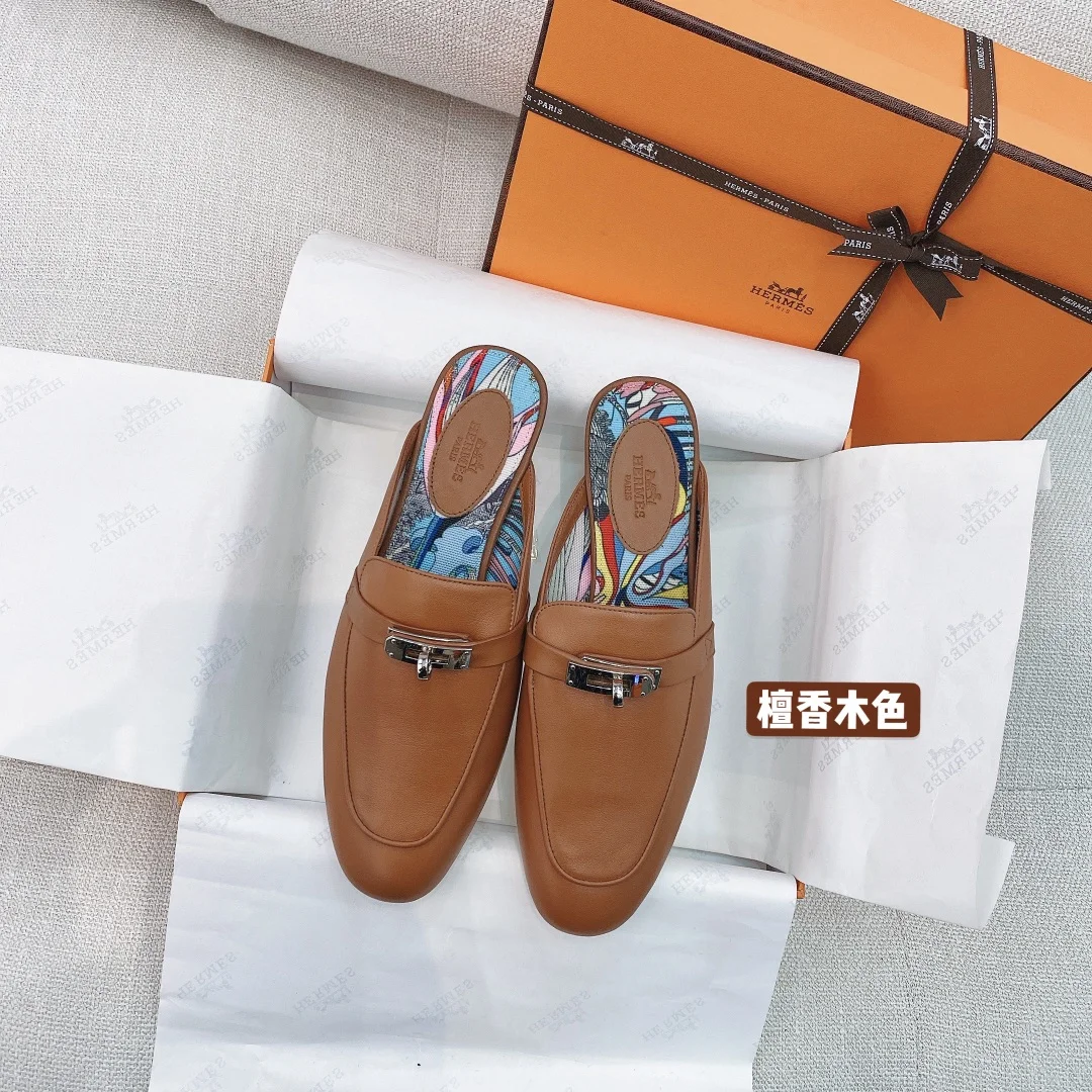 Birkenstock Hermès official website synchronized Kelly buckle mules/closed toe half slippers