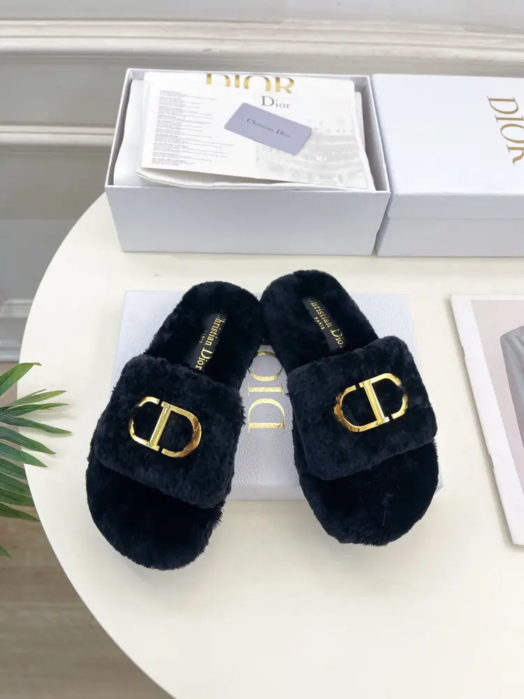 Dior new classic CD buckle thick-soled wool slippers