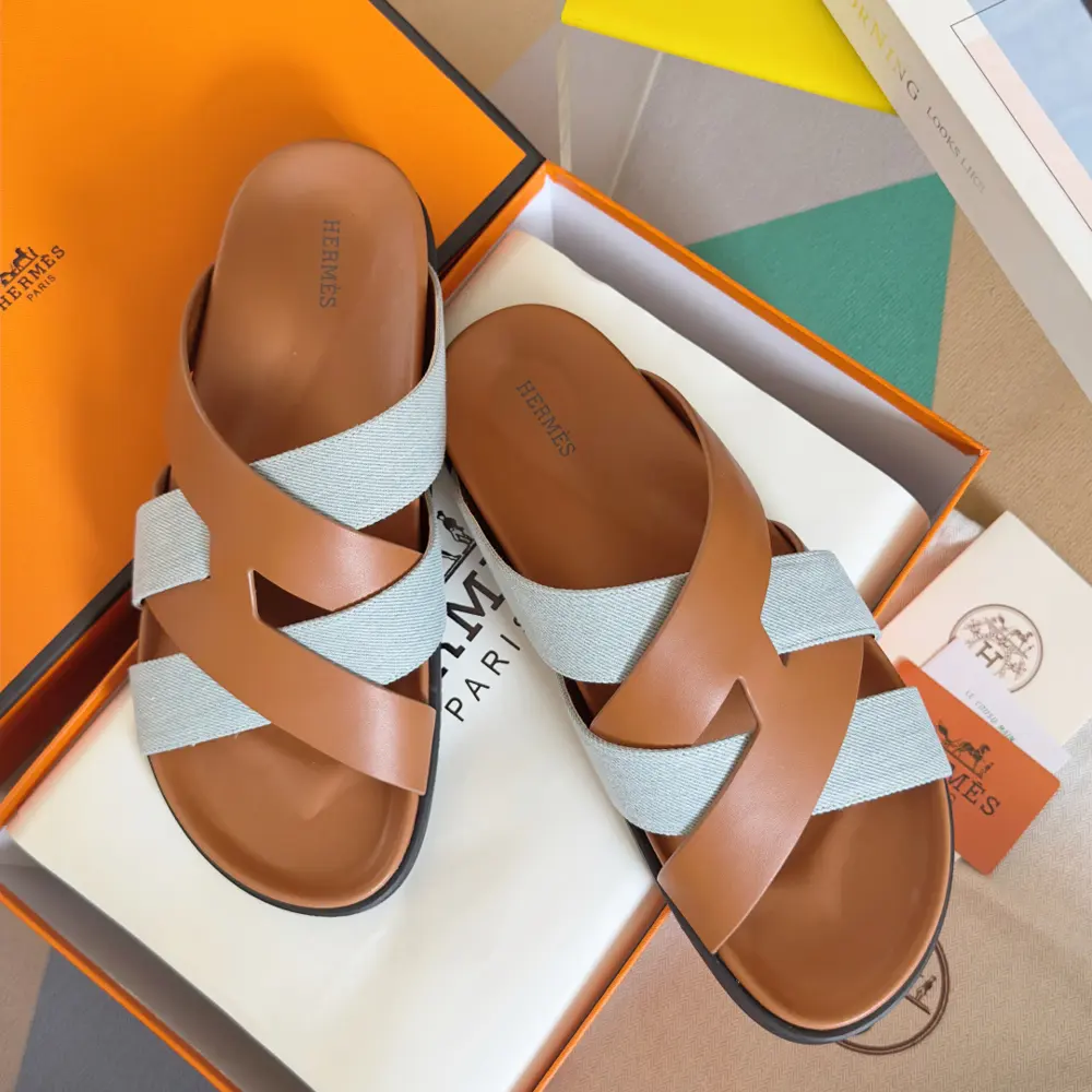 Hermès Kazimir series cross webbing waterproof platform sandals retro second uncle shoes H