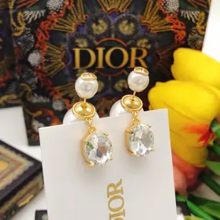 DIOR autumn new style letter pink diamond temperament large and small pearl earrings
