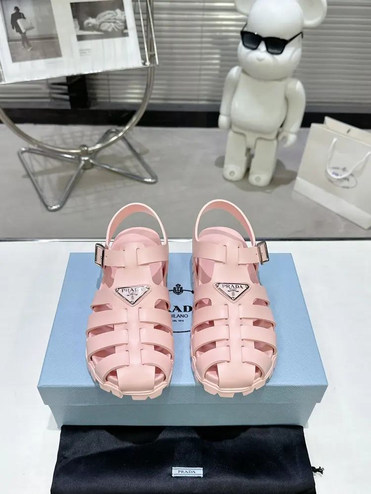 Prada new sandal series classic triangle buckle pig cage sandals classic upgrade comfort
