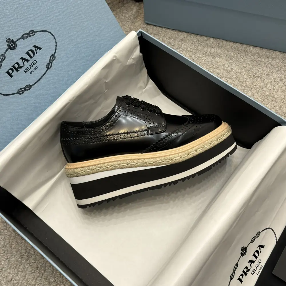 Prada Lace-up Punching Brogue Platform Shoes