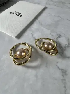 Celine double loop pearl earrings
