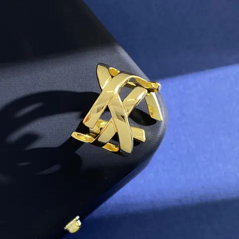 Yves Saint Laurent metallic polished curved YSL letter open ring