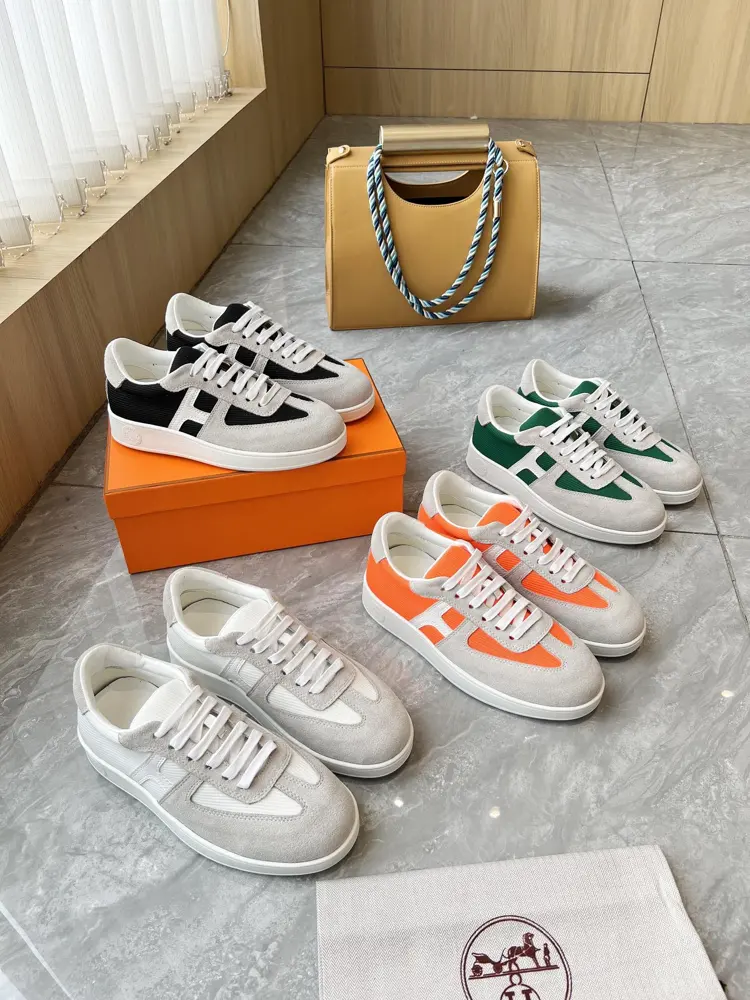 Hermes flat-soled fashionable sports casual shoes Korean style lace-up mesh surface
