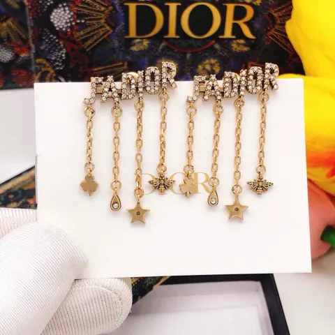 Dior original new product JADIOR diamond-studded star bee tassel drip earrings High-end