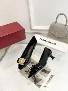 Salvatore Ferragamo Big Buckle Big Bow Square Toe Mary Jane Shoes