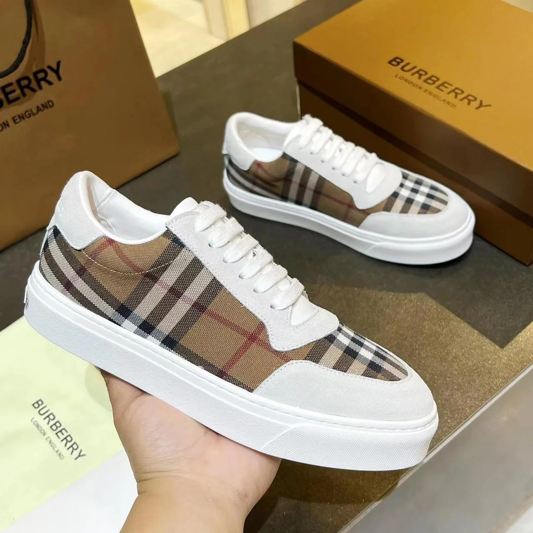 BURBERRY Retro plaid cotton sneakers