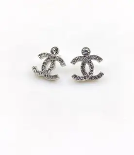 Chanel white gold diamond cc earrings