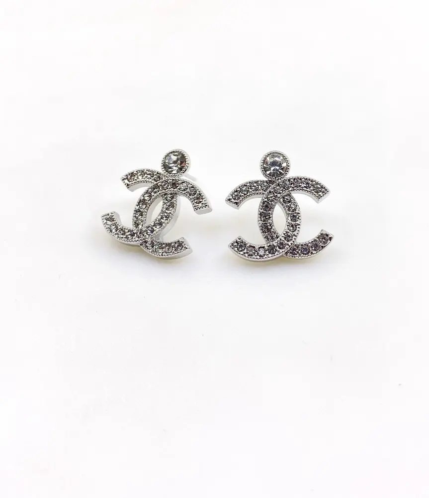 Chanel white gold diamond cc earrings