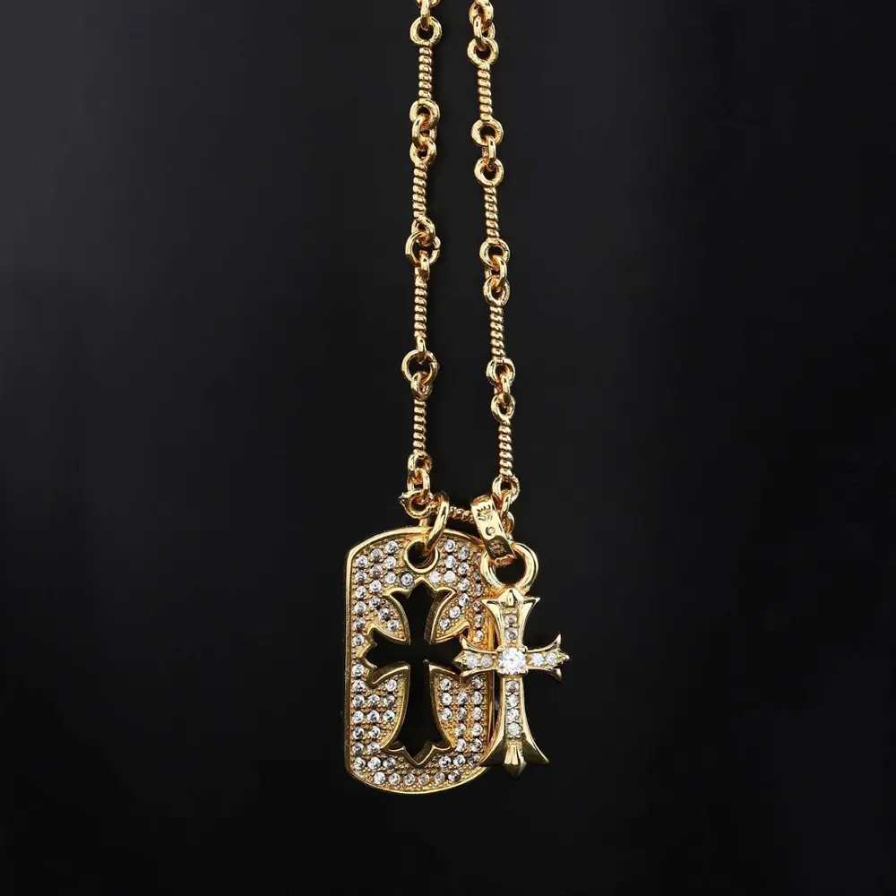 Chrome Hearts Thai silver full diamond military flower cross necklace for men and women