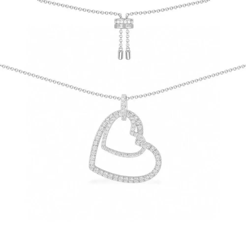 Apm monaco diamond-studded double heart necklace