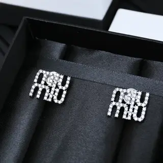 miumiu silver full diamond letter earrings
