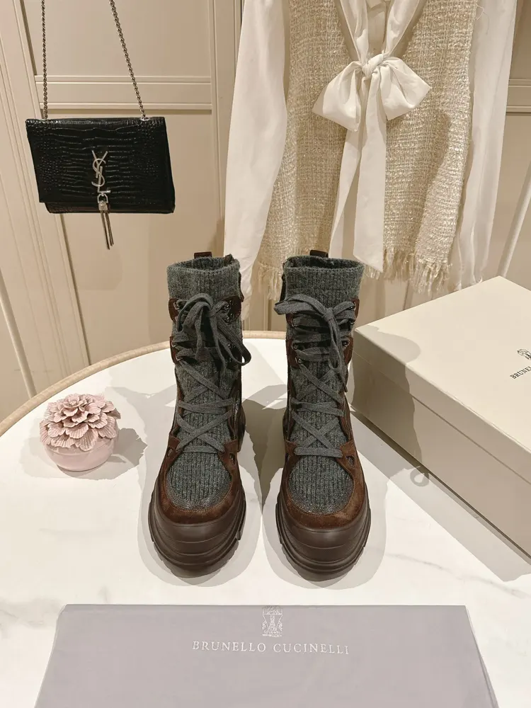 Brunello Cucinelli Wool Tube Boots The classic inspiration from loafers defines the modern