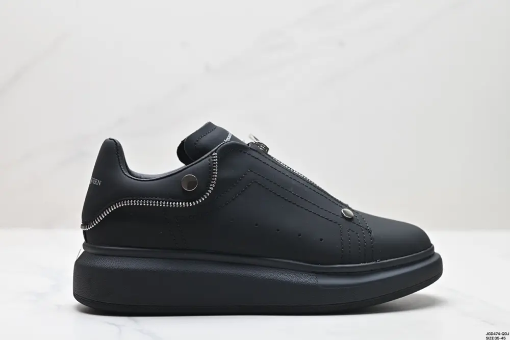 Italian luxury brand Alexander McQueen Sole Leather Sneakers white/zipper low-top fashion
