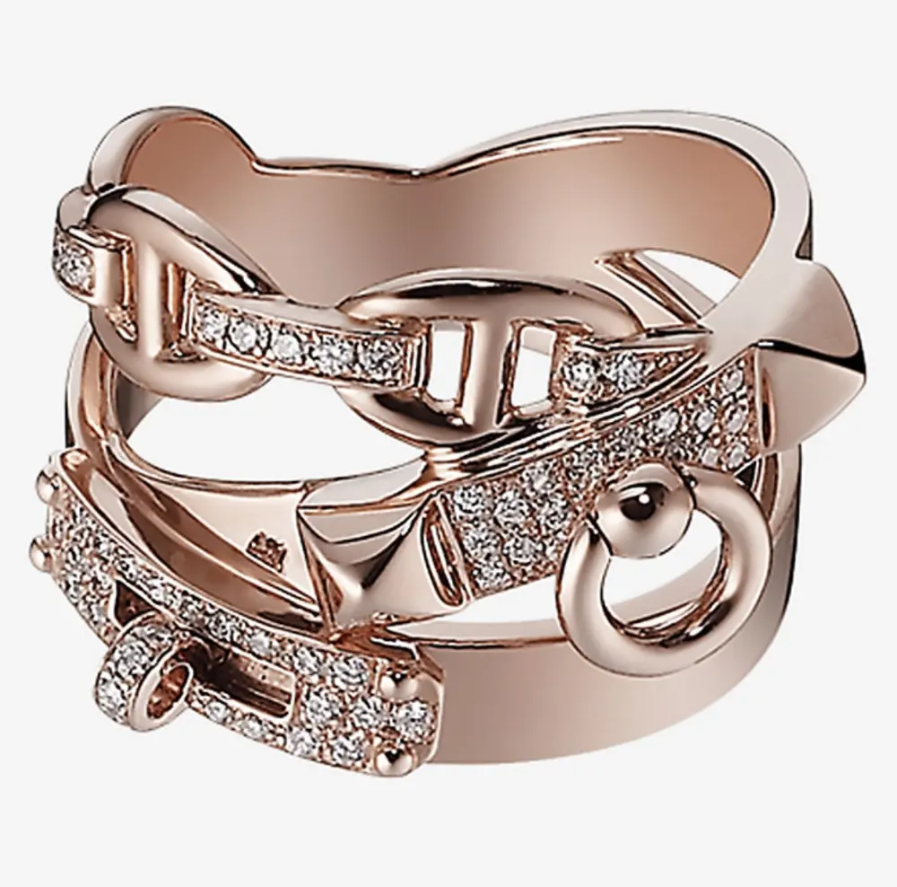 Ring Hot Hermes belt buckle pig nose Cross three-layer ring Exclusively imported sub-gold
