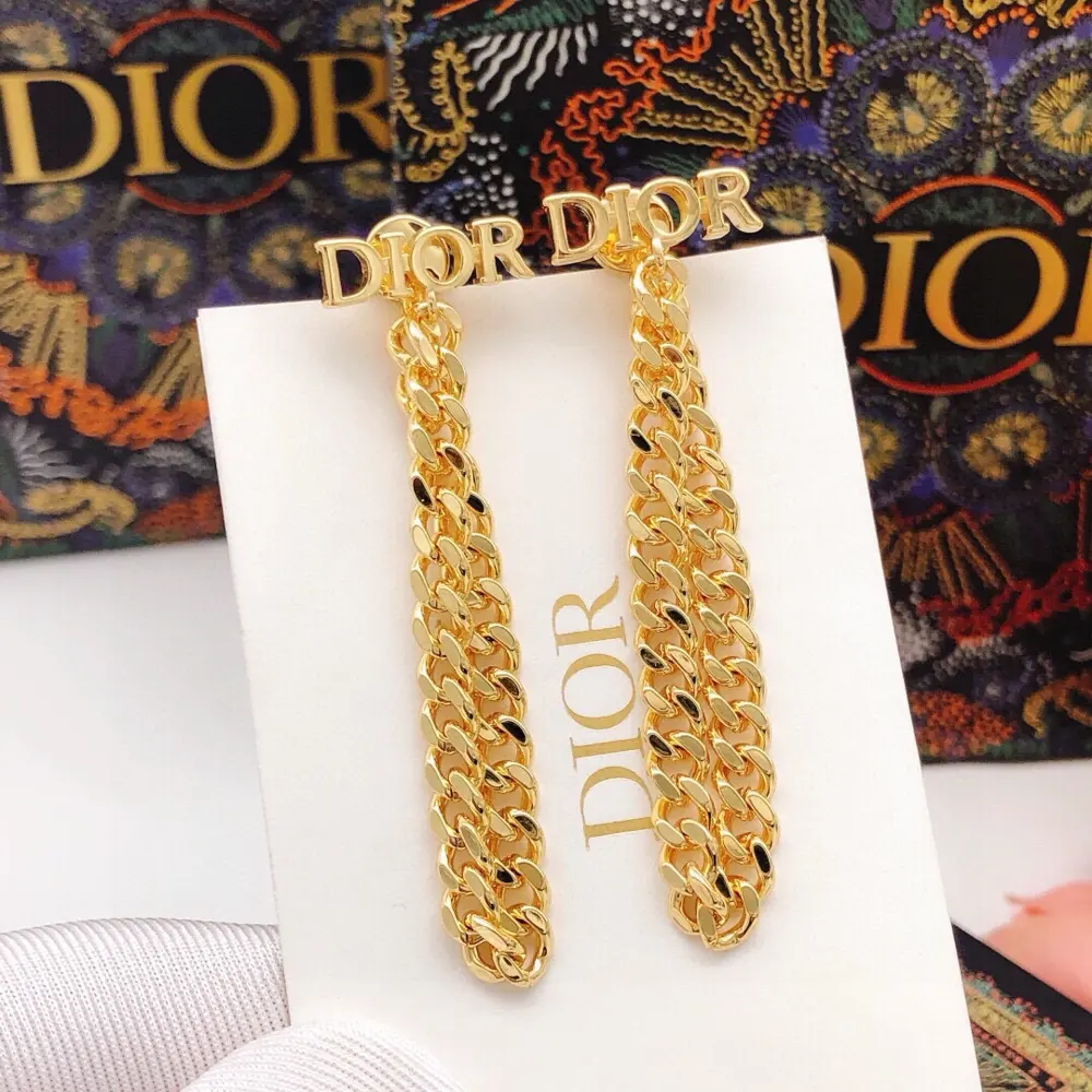 Dior original new product DIOR letter chain tassel earrings high-end quality