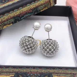 Dior new style cd round tennis ball size hollow silver earrings